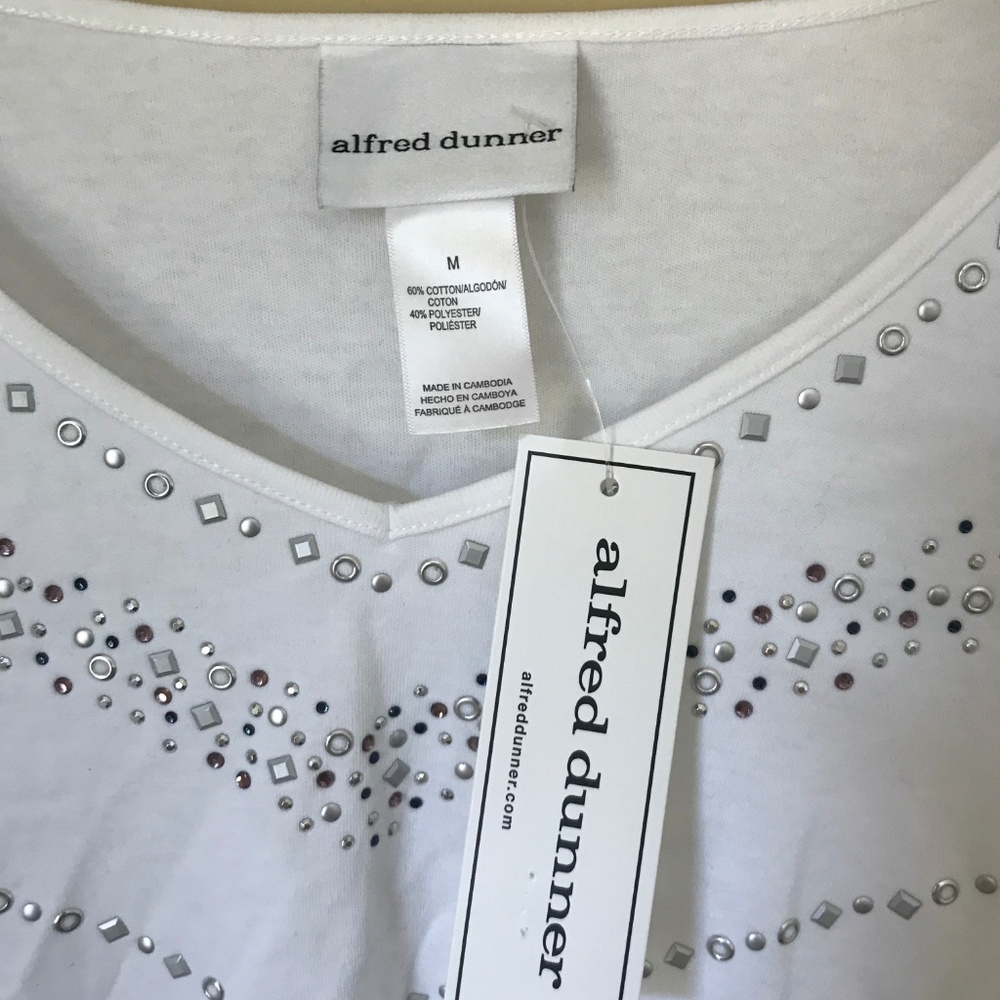 Alfred Dunner Embellished 3/4 Sleeve White Top - Picture 5 of 5